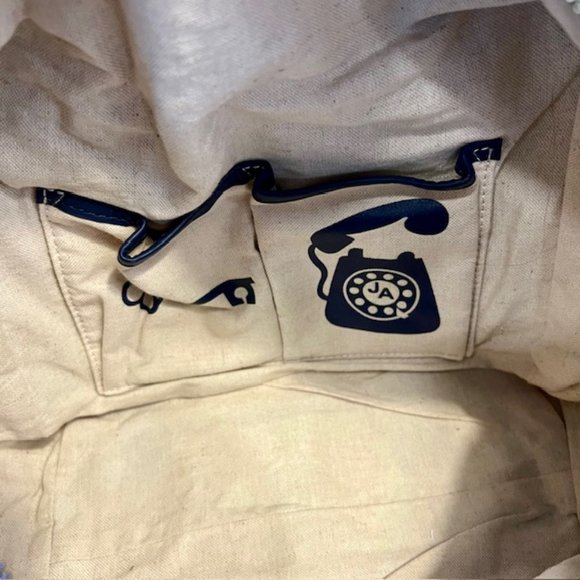 Jonathan Adler purse dark blue leather top handle geometric pattern tote - Picture 9 of 13